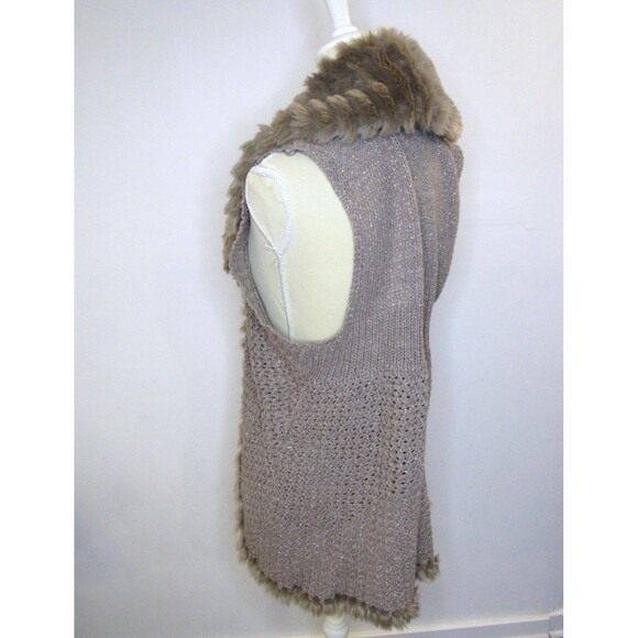 Drama Sweater Vest Foster Faux Fur Trim Shawl Collar Brown Metallic Chico's 2 - Picture 9 of 16